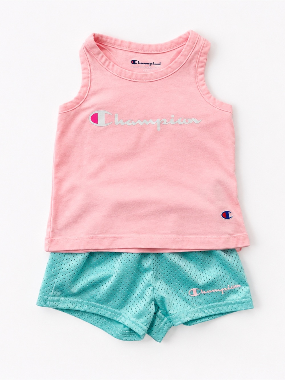 5 for $15! Champion Baby Girl Tank & Shorts Set | Pink & Aqua Athletic Outfit